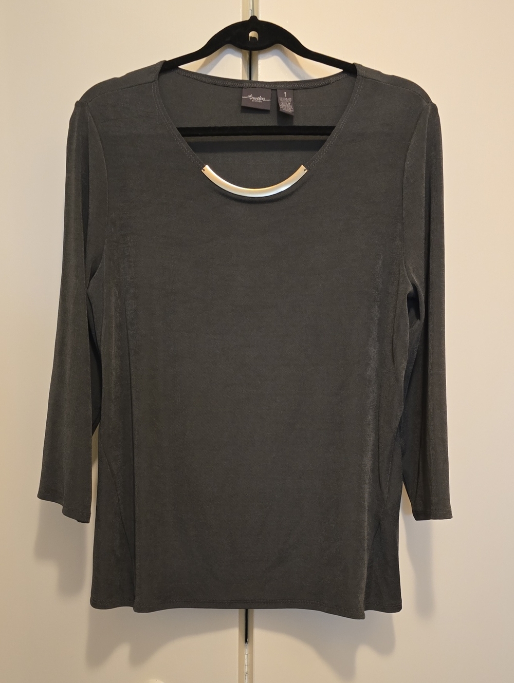Travelers By Chico's Long-Sleeve Scoop Neck Top with Gold Accent Bar
